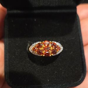 Vintage Gold over Sterling Silver Red Garnet Gemstone Clear CZ Stone Ring sz 8.5